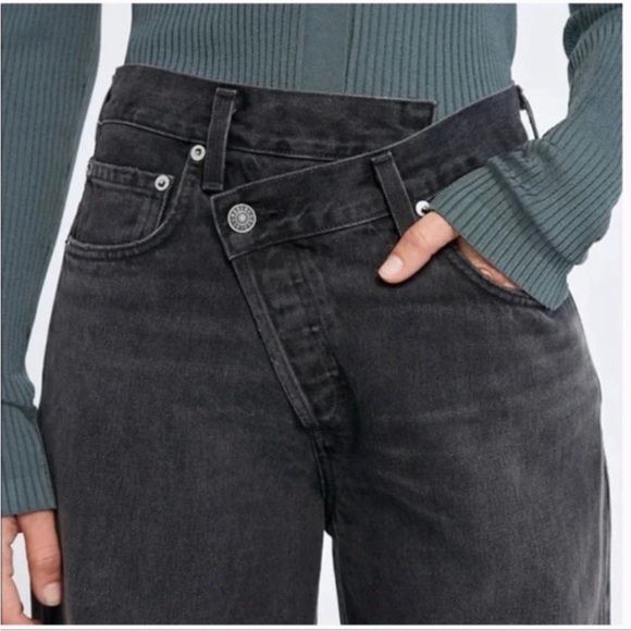 Abercrombie & Fitch black 90’s straight overlap button closure - Picture 2 of 11